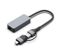 VoltShine Convertitore USB 3.2 Gen 1 USB-A + USB-C a Ethernet 2.5G, 15 cm, colore grigio, ideale per connessioni internet veloci e stabili.