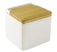 VoltShine Saliera in ceramica e bambù con coperchio, ideale per conservare sale e spezie, pratica per la cucina e la decorazione.