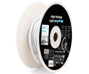 VoltShine Striscia luminosa a LED ad alta tensione da 50 m, con un diametro di 6 mm e una temperatura di colore 6500 K. Ideale per un'illuminazione efficiente e duratura in vari spazi.