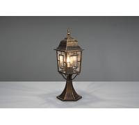 VOLTURNO PALO SEGNAVIALI DA ESTERNO 4 LATI FUSIONE DI ALLUMINIO RUGGINE CON DECORO IN FUSIONE SUL VETRO E VETRO TRASPARENTE H. 47CM IP44 1 LUCE ATTACCO E27