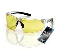 voltX 'CONSTRUCTOR ULTIMATE' Occhiali di sicurezza da lettura BIFOCALI - Certificato CE EN166f - rivestimento antiappannamento UV 400 (+1,5 diottria, Montatura Trasparente, Lenti Gialle)