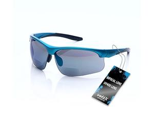 voltX 'CONSTRUCTOR ULTIMATE' Occhiali di sicurezza da lettura bifocali (Montatura Blu, Lenti a specchio blu +1.0 Diottrie) CE EN166FT - Bifocali PREMIUM Cycling Sports