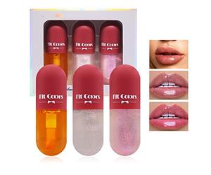 Volumizzante Labbra Naturali più Piene e Idratate, Set Lip Plumper, Lucidalabbra Trasparente, Set di 3 pezzi di Plumper, Con Scintillii fini, Idrata e Riduce le Rughe