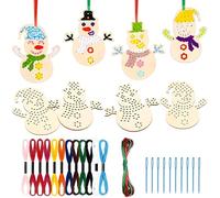 volumoon 10 Pezzi Kit Punto Croce in Legno di Natale Natalizio Ornamenti per Albero di Natale a Punto Croce Decorazione Natalizia in Legno Kit Decorazioni da Appendere Arti per Principianti (Snowman)