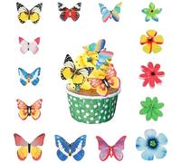 Volumoon 100 Pezzi Farfalla commestibili Cupcake Toppers, Fiori Cake Toppers Festa di Compleanno Decorazione, Decorazioni commestibili per Cupcake per Feste di Famiglia, Anniversario di Matrimonio