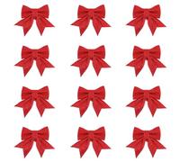 volumoon 12 Pezzi Fiocchi di Natale, Fiocchi Natalizi Glitterati, Decorazioni per Ghirlande, Decorativi Nastro Fiocchetti Paillettes per Decorazione Regalo, Ghirlande di Natale (Rosso)