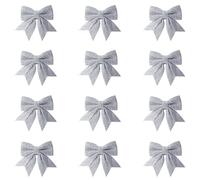 volumoon 12 Pezzi Fiocchi di Natale, Fiocchi Natalizi Glitterati, Decorazioni per Ghirlande, Decorativi Nastro Fiocchetti Paillettes per Decorazione Regalo, Ghirlande di Natale (Argento)