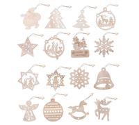 Volumoon 16 Pezzi Natale Ciondolo in Legno, Decorazioni Natalizie, Diverse Forme di Artigianato Natalizio, Fiocchi Neve, Cervo, Campana con Corde e Perline di Legno per Decorazioni Feste Artigianato