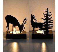 Volumoon 2 Pezzi Candeliere in Ferro Ornamento Natalizio, Portacandele in Ferro di Alce di Natale, Porta Candele da Tavolo Moderno, Decorativi in Ferro per Casa, Regalo di Natale (Nero) (A)
