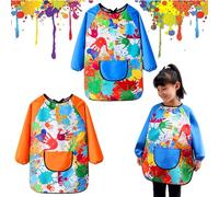 volumoon 2 Pezzi Graffiti Grembiule da Pittura per Bambini 7-12 Anni Ragazza/Ragazzo, Scuola Grembiulino Maniche Lunghe con Tasche, Impermeabile Grembiule da Gioco per Pittura, Cucina, Scuola