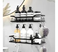 volumoon 2 Pezzi Mensola Doccia Senza Foratura, Mensola Doccia da Appendere, Portaoggetti Doccia, Impermeabile e Antiruggine, Mensola Bagno Adesiva, Porta Bagnoschiuma Shampoo da Doccia (Nero)