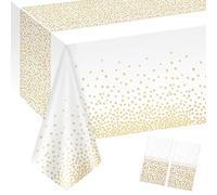 volumoon 2 Pezzi Tovaglia con Pois Dorati, 137x274cm Riutilizzabile Copritavolo con Puntini Dorati, Tovaglie per Feste, Tovaglia da Tavolo per Tavolo Rettangolare, Tovaglie da Cucina Giardino Picnic