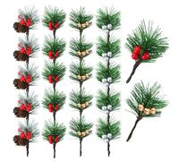 Volumoon 20 Pezzi Rami di Abete Artificiali con Bacche e Pigne,Rami di Pino Artificiali di Bacche di Natale,Coni di Pino Naturali con Bacche,per Albero di Natale,Biglietti di Auguri,Feste