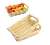 volumoon 2pcs Cestino Portaoggetti Intrecciati con manico in legno,Decorazione Cestini Stoccaggio,Contenitore Impilabile Intrecciato,Cesto Vimini,per Bagno Cameretta Salotto Ufficio