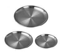 volumoon 3 Pezzi Piatti in Acciaio Inox Set, Piatti Picnic Rotonde, Vassoio Circolare, Vassoio da Portata Rotondo, Stoviglie da Tavola Portatile per Campeggio, BBQ, Feste(20cm/23cm/26cm)