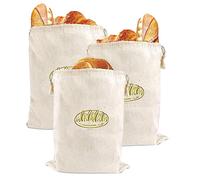 volumoon 3 Pezzi Sacchetto Pane, Sacchetti Pane Portatili, Sacchetti per Il Pane Riutilizzabili con Coulisse, Sacchetto Portapane per Pane Fatto in Casa, Mantieni Fresco, Dolcetti da Forno 40x30CM