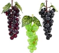 Volumoon 3 Pezzi Uva Artificiale Realistica - Simulato di Plastica Decorativa per Cucina, Festa di Nozze, Decorazione