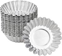 volumoon 30 Pezzi Stampi per Crostatine All'Uovo, Stampi per Tartellette 7cm in Alluminio, Stampi per Muffin Per Cupcakes Formine per Budini Riutilizzabile, Antiaderente,Argento