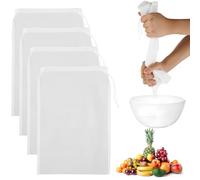 volumoon 4 Pezzi 200 Mesh Panno Filtrante a Maglia Fine, Sacchetti Filtro in Nylon con Coulisse, Sacchetto Filtro per Latte di Mandorle, Sacchetto Filtro Per Alimenti per Latte di Noci, 20x30CM