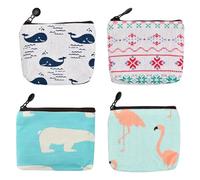 Volumoon 4 Pezzi Portafoglio da Donna, Cartone Animato Portamonete in Tela, Mini Design con Cerniera Piccolo per Monete, Carte, Chiavi