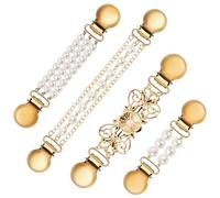 Volumoon 4Pcs Clip Per Maglione Vintage Con Perle Artificiali, Per Cardigan, Scialle, Colletto, Spilla, Camicia - Per Le Donne, Dorato