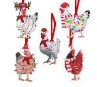 volumoon 5 Pezzi Ciondoli a Forma di Gallina con Sciarpa, Ciondoli Natalizi in Legno, Decorazioni per L'Albero di Natale, Etichette di Natale, Decorazione Natalizia, Ornamenti Pendenti Degli