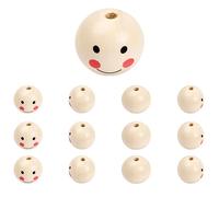 volumoon 50pcs Smile Face Perline di Legno Sfera,25 mm Rotonde Perle, Palline di Legno con Faccine, Palline di Legno per Artigianato e Fai Da Te, Per Realizzare Collane di Acchiappasogni Collana.