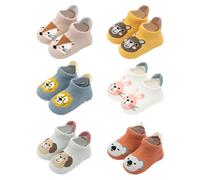 volumoon 6 paia Calzini Antiscivolo Bambino, Motivi animali calzini Antiscivolo in Cotone, Respirante Calzini Antiscivolo, per Bambini Neonati (6-12 mesi)