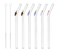 Volumoon 6 Pezzi Cannucce di Vetro Riutilizzabili, Cannucce di Vetro Curve +2 Spazzole per la Pulizia, Cannucce con Decorazione a Forma di Uva, per Cocktail Succhi di Frutta Bevande Calde