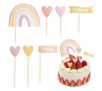 Volumoon 8PCS Toppers per Torta,Cake Topper Torta Decorazione della Torta,Decorazione Torta di Compleanno per Ragazza,Cupcake Topper Arcobaleno Cuore Torta Topper per Compleanno Torta Decorazione