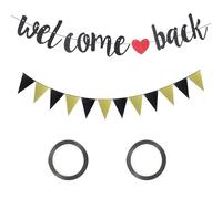 volumoon Banner con Scritta "Welcome Back", Striscione con Bandierina Triangolare, Bandierine Glitterate da Appendere, Striscioni Bentornato per Vacanze in Famiglia di Ritorno a Casa (Nero)