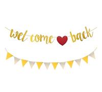 volumoon Banner con Scritta "Welcome Back", Striscione con Bandierina Triangolare, Bandierine Glitterate Oro, Welcome Back da Appendere, Striscioni Bentornato per Vacanze in Famiglia di Ritorno a Casa