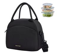 Volumoon Borsa Termica per il Pranzo Portatile con Tracolla, Borsa Tote Frigo per Alimenti, Picnic, Scuola, Lavoro (Nero)