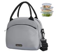 Volumoon Borsa Termica per il Pranzo, Tote Portatile con Tracolla, Frigo per Alimenti, Picnic, Scuola, Lavoro (Grigio)