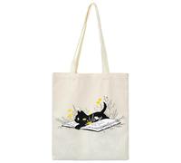 volumoon Borsa Tote in Tela per Gatti, Borsa di Stoffa Stampata, Borsa in Tela di Cotone, Borsa Della Spesa Riutilizzabile, Borsa a Tracolla Shopping Tote per Scuola, Lavoro, Spesa Quotidiana (A)