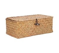 Volumoon Cesto portaoggetti in erba di mare, scatola portaoggetti rettangolare in rattan naturale, Cestino con Coperchio, Scatola di Vimini Rettangolare con Scomparti, Cestino Intrecciato a Mano
