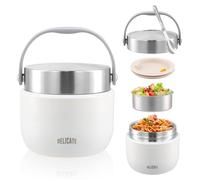 volumoon Contenitore Termico per Alimenti 1200ml, Portapranzo in Acciaio Inox, con Coperchio e Cucchiaio Pieghevole, Contenitori Caldi Isolato per Zuppa, Scuola, Ufficio, Viaggi, Antigoccia (Bianco)
