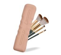 Volumoon Custodia Porta Pennelli da Trucco, Porta Pennelli per Trucco in Silicone, Porta Pennelli Make Up da Viaggio, Morbida Silicone Makeup Brush Holder con Chiusura Magnetica, Marrone Chiaro