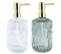 Volumoon Dispenser Sapone in Vetro, 2 Pezzi Portasapone Liquido Bagno, Design Elegante, Dispenser di Sapone Liquido Antiscivolo, per Cucina, Bagno, Lavanderi, Sapone, Shampoo e Lozione