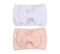 Volumoon Fasce da Bambina, 2 Pezzi Fasce in Nylon Super Elastico con Fiocco, Fiocchi Fasce Capelli Bambina, Fascia Neonato Fasce, Morbido Copricapo Carino per Bambini e Neonati, Bianco, Rosa