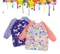 volumoon Grembiule per Bambini, Grembiulino Impermeabile Scuola Maniche Lunghe con 3 Tasche,Bavaglino a Manica Lunga,per Dipingere, Giocare e Mangiare, per Bambini Dai 3 agli 8 Anni (rosa/Blu)