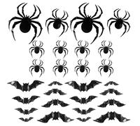 Volumoon Halloween Decorazione, 16 Pezzi Halloween Pipistrelli, 12 Pezzi Ragno Realistico Decorazione, 3D, PVC, Pipistrelli Adesivi, Ragni Decorativi, Halloween Adesivi per Feste