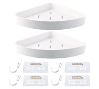 volumoon Mensola Bagno, 2 Pezzi Mensola da Doccia Angolare Senza Foratura, con 4 Ganci, Organizer Doccia, Accessori Doccia, Porta Oggetti da Bagno per Shampoo Sapone Bagnoschiuma, Bianco