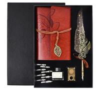 volumoon Penne Piuma Vintage, Set di Penna d'Oca con Piuma, Penna Calligrafia con 8 Pennini Ricambio, Base Penna, Taccuino e Inchiostro, Dip Pen Set Antico per Scrittura Calligrafica Pittura e Regalo