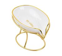 Volumoon Portasapone, Porta Sapone Bagno, Porta Sapone Solido per Doccia, Handso Porta Saponetta, Portasapone Autodrenante a Forma di Foglia, per Bagno, Cucina, Lavandino (Bianco+Oro)