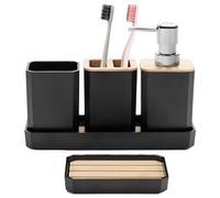 Volumoon Set Accessori Bagno Moderni di 5 Pezzi,set di accessori per il bagno, bottiglie per lozione,porta spazzolino, boccetta per collutorio,Set Bagno Moderno con Porta Sapone - Nero