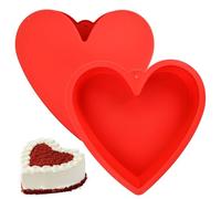 volumoon Set di 2 stampi per torte a forma di cuore, 25,4 cm, in silicone rosso, stampo per torta a forma di cuore, teglia antiaderente per torte per matrimoni e compleanni, muffin, budini, pane