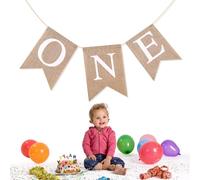 Volumoon Uno Striscione per Seggiolone, Ghirlanda di Bandierine Appese in Juta, Festone di Juta, Striscione per il Primo Compleanno, Decorazioni per il Primo Compleanno per Baby Shower