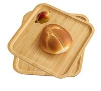 volumoon Vassoio in Legno di Bambù Naturale, 2 Pezzi Piatto da Portata Quadrato da 20 cm, Vassoio Colazione Piccolo per Pane, Vassoio in Legno da Cucina per Sottobicchiere, Tè, Caffè (20×20×1.5 cm)