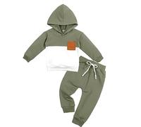 Volunboy 2 Pezzi Felpa con Cappuccio per Bambini + Pantaloni, Neonato Maschio Vestiti Maniche Lunghe Completi Abiti Set(12-18 mesi,Verde Bianco,Taglia 90)
